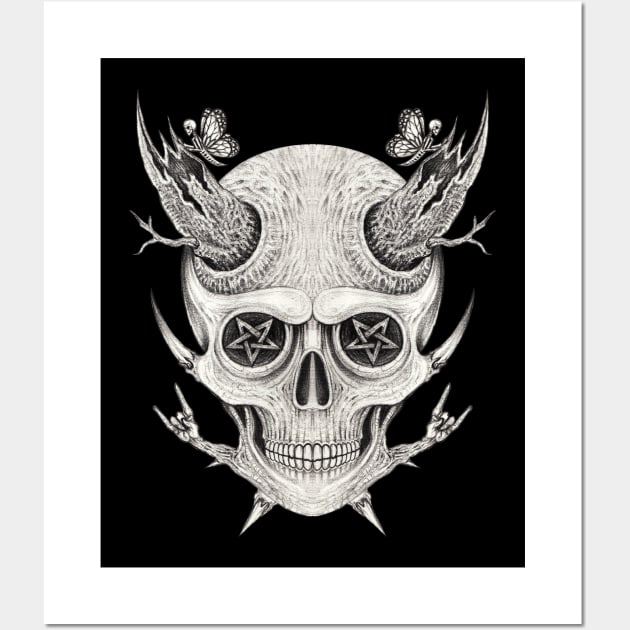 Surrealist art demon and nature skull head design. Wall Art by Jiewsurreal